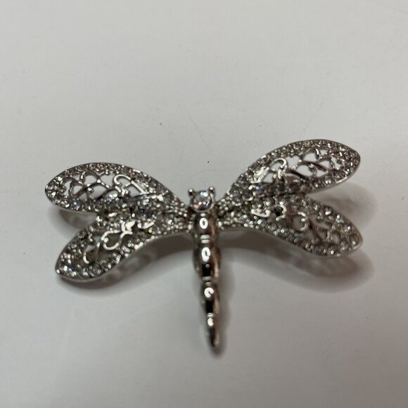DRAGONFLY PIN OR BROOCH VINTAGE SILVER TONE & RHINESTONE - Picture 3 of 8